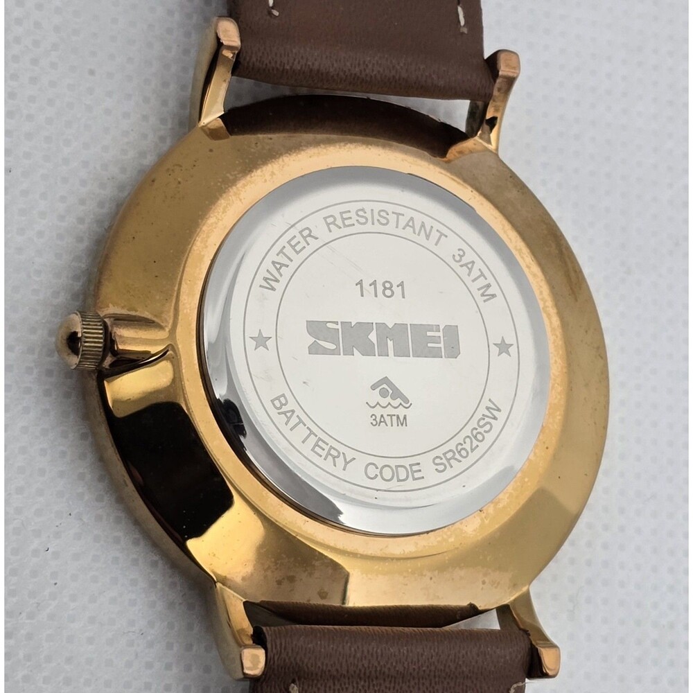 Mens Skmei Classic Dress Round Gold Tone Case White Dial Brown Strap Watch 13 - Picture 9 of 9